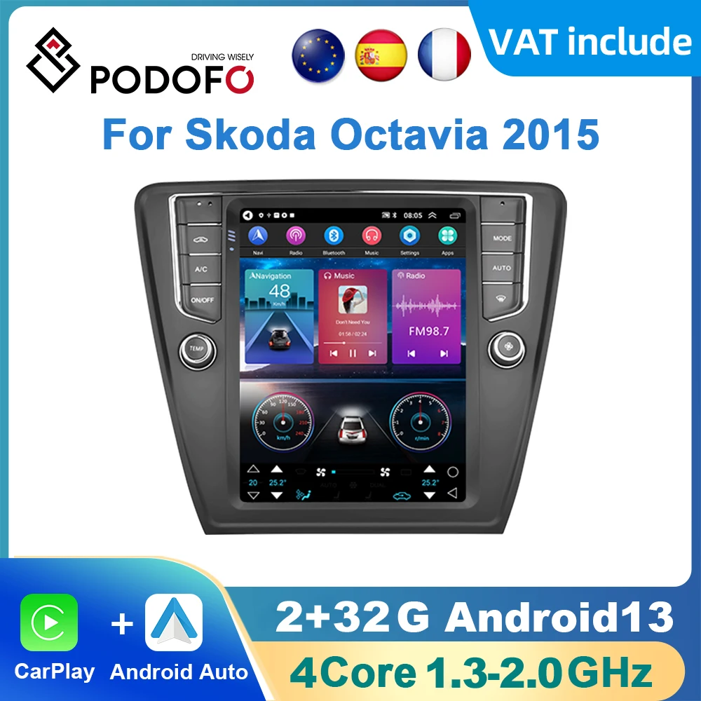 Podofo Android Carplay Car Radio For Skoda Octavia 2013-2015 Android Auto Car Multimedia Player GPS Navigation RDS Radio