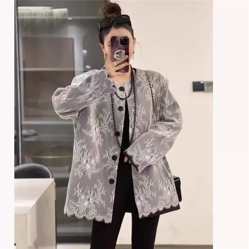 Frühling Herbst Sinn für Design Spitze verbinden Anzug Jacke Frauen 2024 neue Mode lose lässige Mantel Blazer weiblich