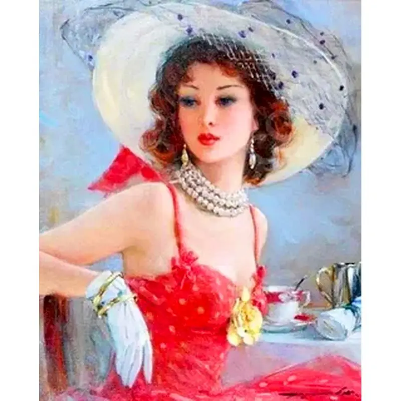 

GATYZTORY DIY Painting By Numbers Red Dress Woman Decorative Canvas Paintings HandPainted Figure Pictures Home Decor Gift