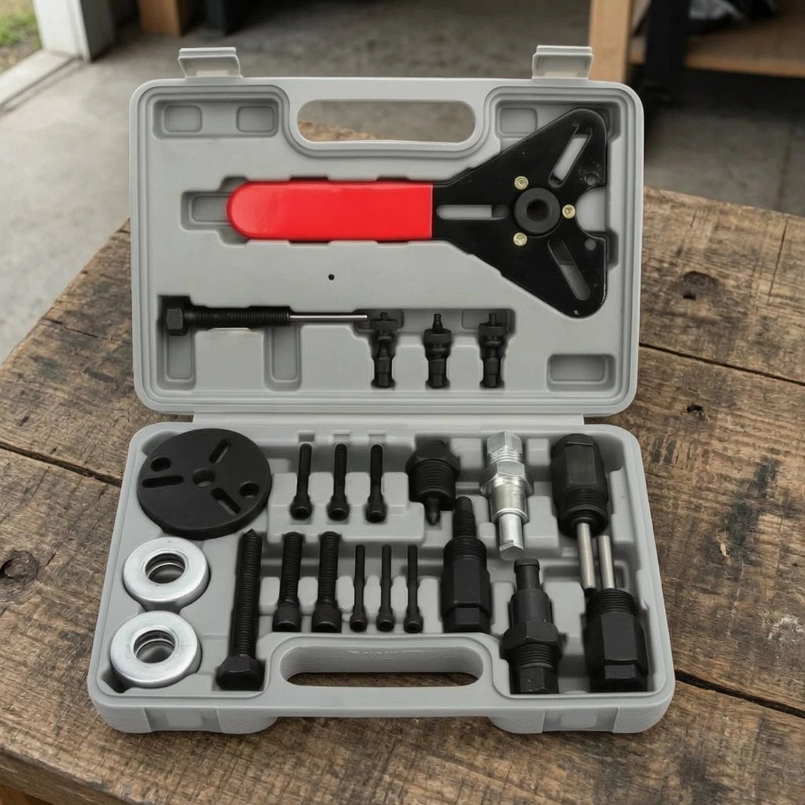 A/C Compressor Clutch Tool Set Heavy Duty Compressor Clutch Puller Kit Bearing Removal Tool with Case Portable Hand Tools Sturdy
