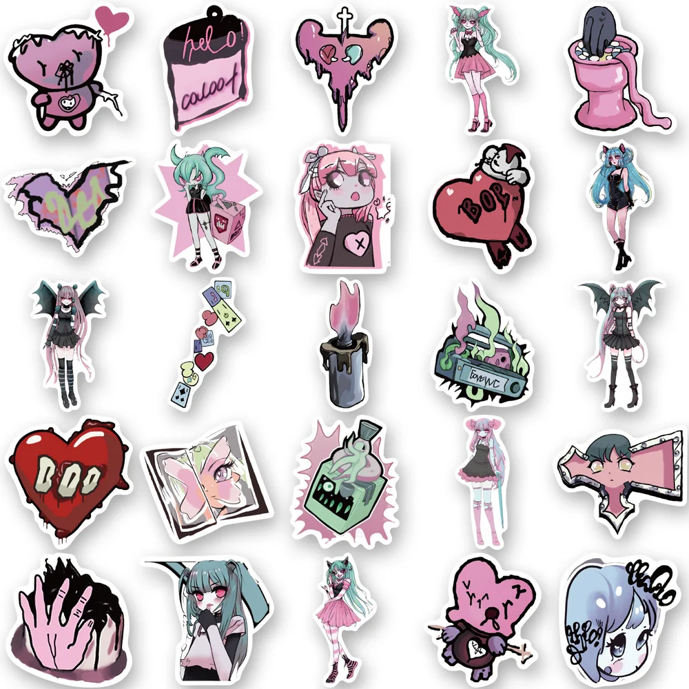 10/50 pz Ins Style Stickers Pink Kawaii Y2K Domi Girls adesivi gotici ecals fai da te Notebook telefono Skateboard bottiglia impermeabile