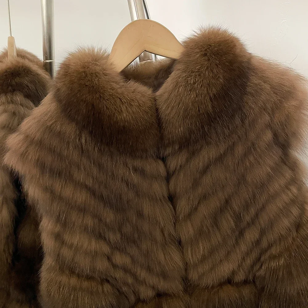 OFTBUY Ärmellose Weste mit Stehkragen aus echtem Fuchsfell, Damen, neue luxuriöse Winter-Warmweste, Damenweste aus echtem Fuchsfell – Detail 8