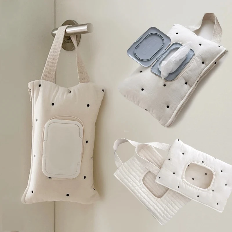 Ins Baumwolle Flip Cover Tissue Tasche Feuchttücher Fall Wiederverwendbare Hängende Tasche Papier Halter Lagerung Fall Abnehmbare Serviette Lagerung Taschen