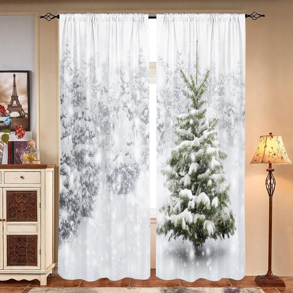 2 pieces, Christmas tree winter snowflake curtains -30% blackout - suitable for living room, bedroom, kitchen, home decoration