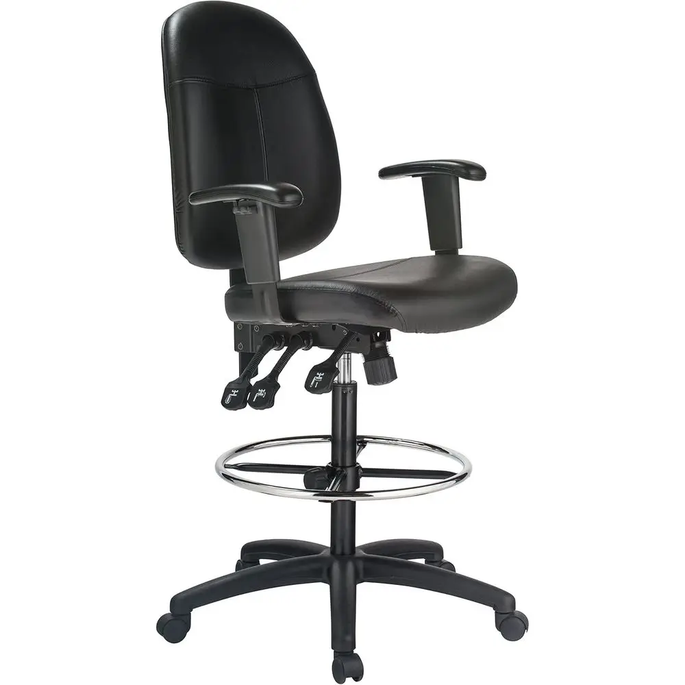 

Tall Black Leather Drafting Chair with Adjustable Armrests