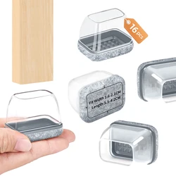 16PCS Rectangle Silicone Chair Leg Caps Non-Slip Table Feet Dust Covers Felt Furniture Floor Protector Pads for Hardwood Floors