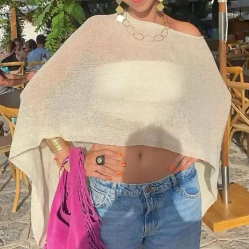 

Summer ort Knitted Cover up 7666 Sle Irregular Me Cloak Ci Walk Collar Nine Sve Length Deformable Coolmax Fa...