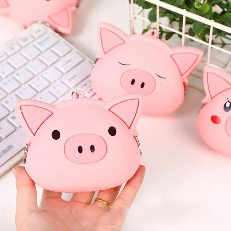 Kawaii Pink Pig Coin Purse Mini Silicone Small Coin Purse Lady Key Bag Purse Children Gift Prize Package Bluetooth Earphone Bag