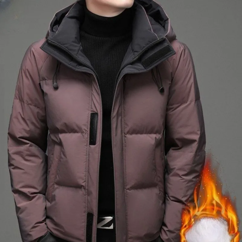 2023 New Men Down Jacket Winter Coat Short Thicken Warm Remove The Cap Parkas Loose Simple Outwear Hooded Leisure Overcoat