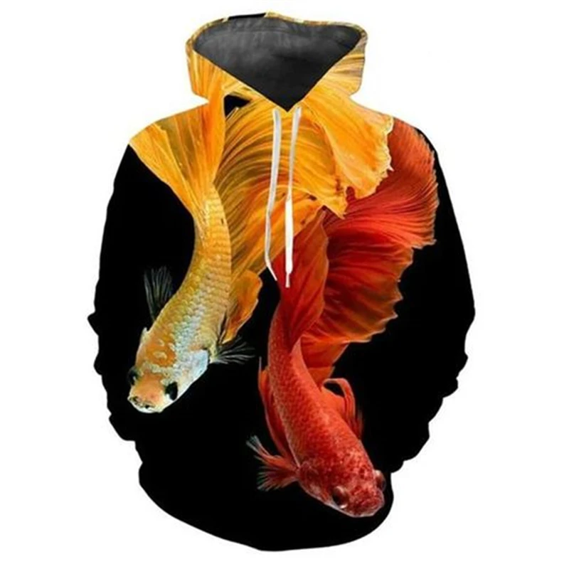 3D Autumn New Men's Goldfish Print Hoodie Unisex Colorful Fashion Animal Fish Pullover Casual Oversize Sweatshirts Street Wear