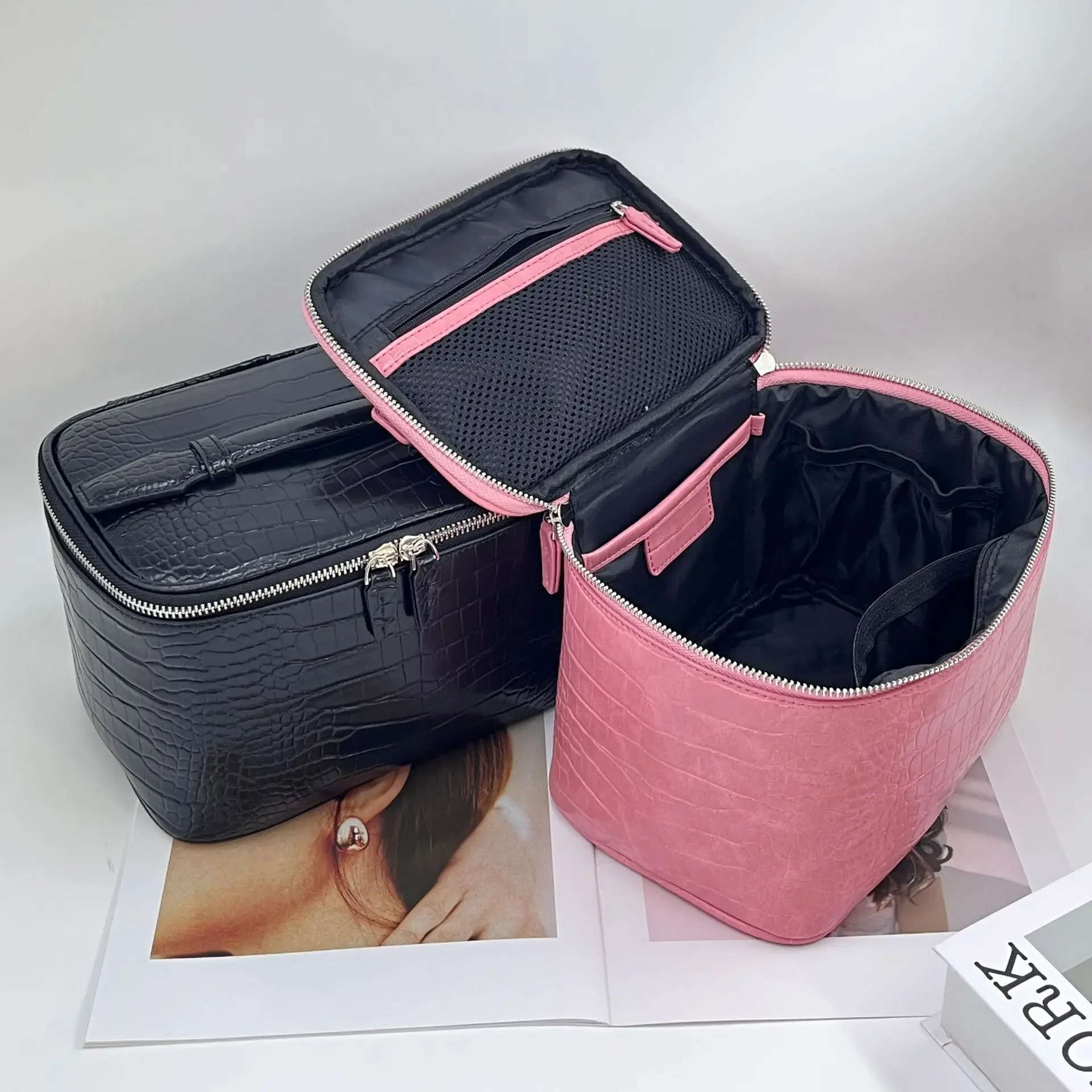 New Storage Cosmetic Bag Texture Stone Pattern PU Portable Handbags Large Capacity Makeup Bag Women's Travel Wash Bags