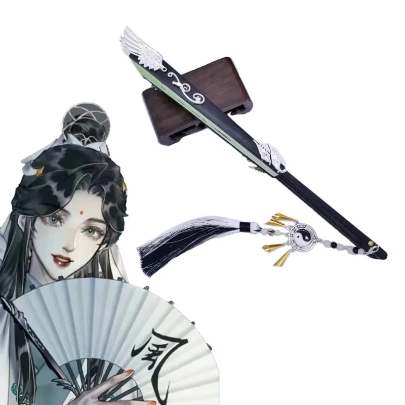 Новинка 2024 года, аниме Tian Guan Ci Fu Shi Qingxuan, складной веер с кисточками в древнем стиле, ручной сложенный крутой веер из комиксов, карнавальный костюм ☆ ☆