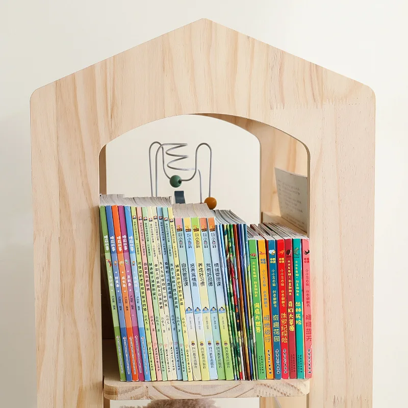 360 Rotating Bookcase Solid Wood Vertical Rotating Floor-to-ceiling Bookcase Baby Reading Area Bookcase Picture Book Rack