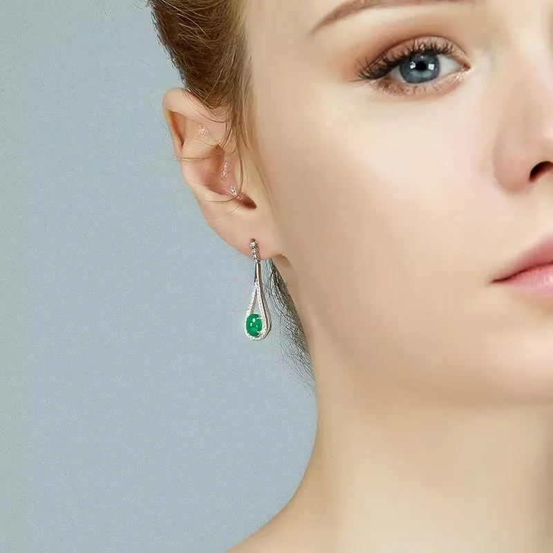 Natural Green Chalcedony Hand Carved Drop Earrings Fashion Jewelry Women's Agate Earrings Gift Accessories