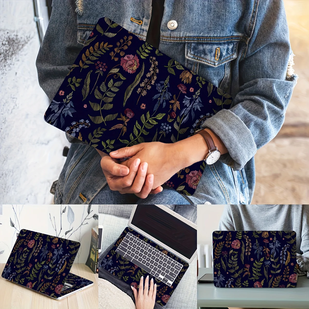 2-piece patterned laptop floral art sticker protective case, universal netbook skin sticker cannot be reused