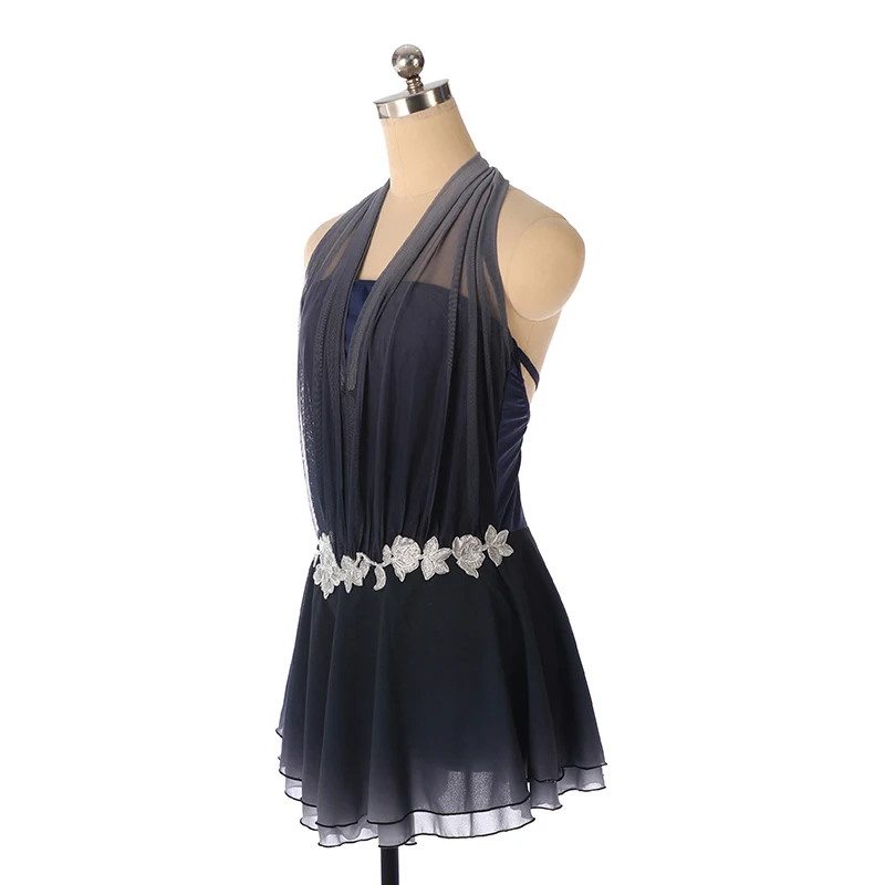 Nasinaya Figure skating outfit, ice skating outfit, performance outfit, sleeveless navy blue mesh, gradient silver flow view 2