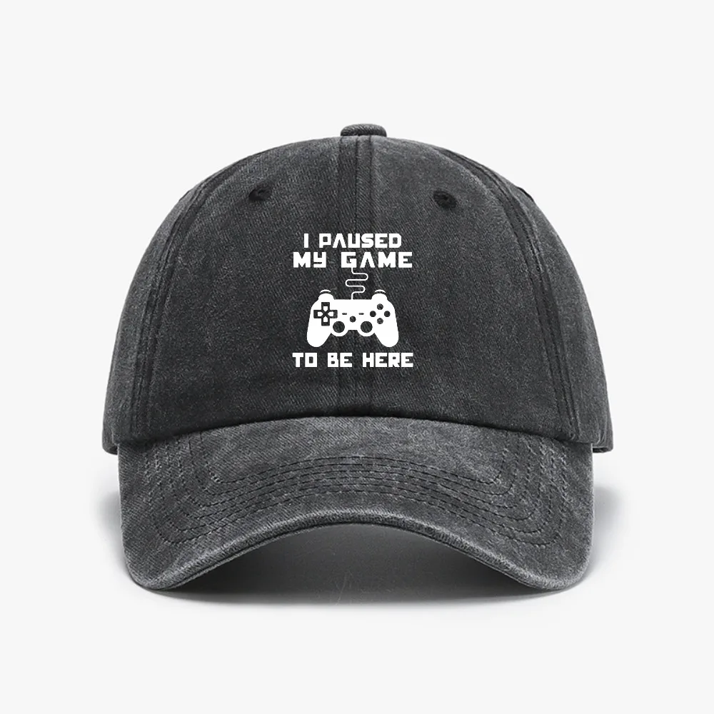 

I Paused My Game To Be Here fashion Vintage Washed Denim baseball Hat Unisex Adjustable sports hats