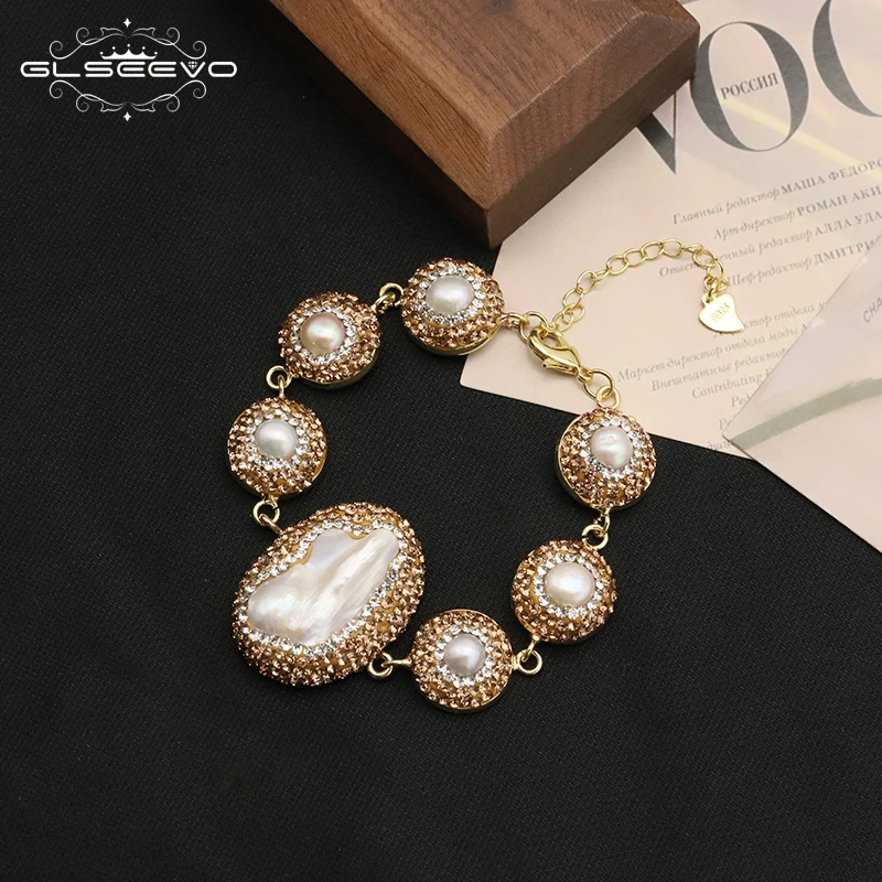 Natural Freshwater Baroque Bordered Zircon Bracelet Korean Style Women Luxury Jewelry Fashion Ladies and Girls Gift