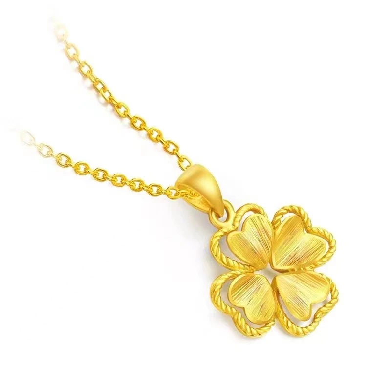 Shiny Pure 14 K Gold Color Clover Pendant Necklace for Women's Gold Color Necklace Chain Valentine's Day Wedding Jewelry Gifts