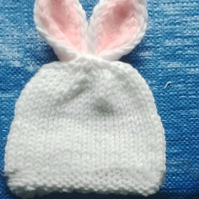 

97BE Cosy Rabbit Hat and Pants Set Comfortable Outfit Woolen Yarn Hat and Pants