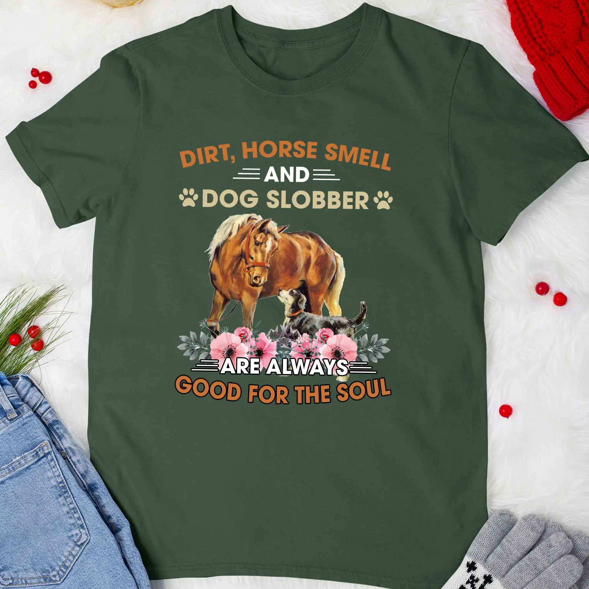 Horse And Dog T Shirt Floral Smell Slobber For Soul Animal Lovers Girls Women