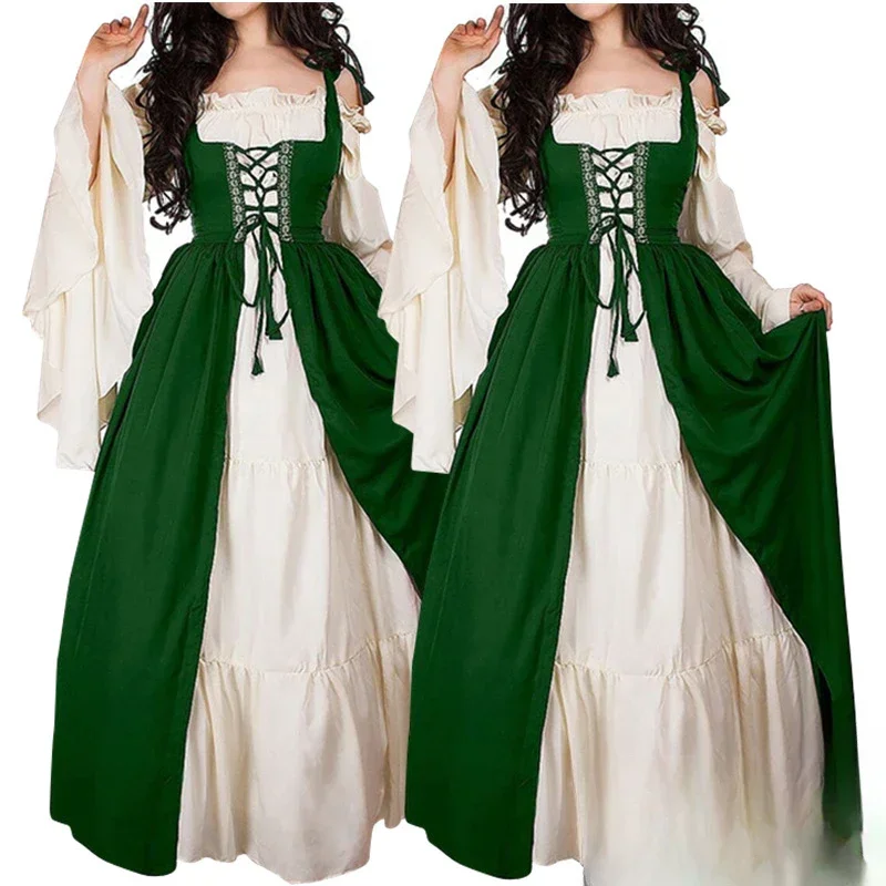 

Medieval Cosplay Costume Women Long Sleeves Vintage Robe Fairy Elven Dress Renaissance Princess Court Dresses