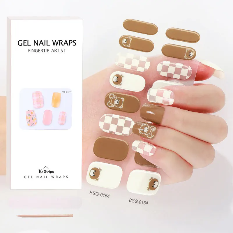 Semi Cured Gel Nail Wraps Patch Manicure Nail Art Decor UV LED Lamp Cured Long Lasting Gel Nail Stickers Full Cover Nail Decals