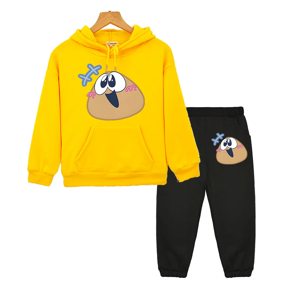 

2024 Hello Pou Children Hoodies Sets Cartoon Graphic Sweatshirts Long Sleeve Y2k Clothes Girls/Boys Coat Harajuku Streetwear