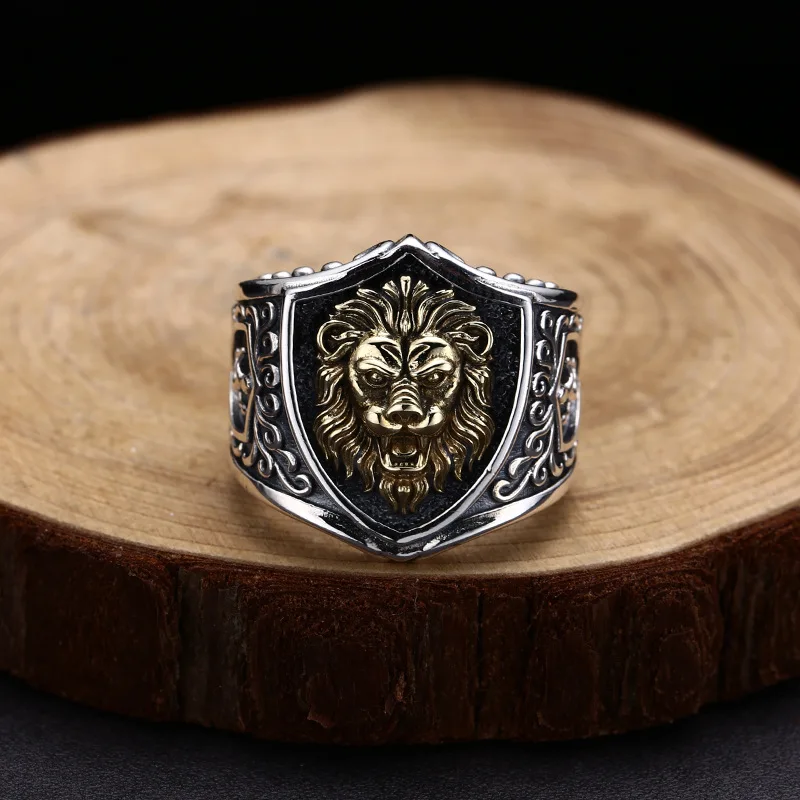 BOCAI New S925 Sterling Silver Jewelry Vintage Personality Shield Lion Ring Men's Selected Gift