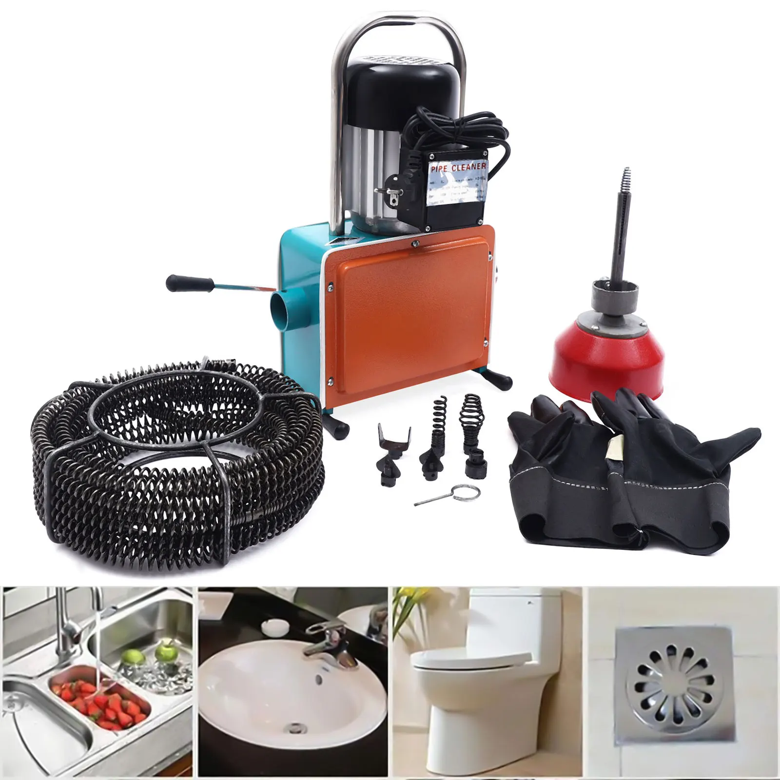 Unclogging Device 750W Drain Sewer Pipe Unblocker Cleaning Machine Sink Toilet Plunger Dredging Equipment