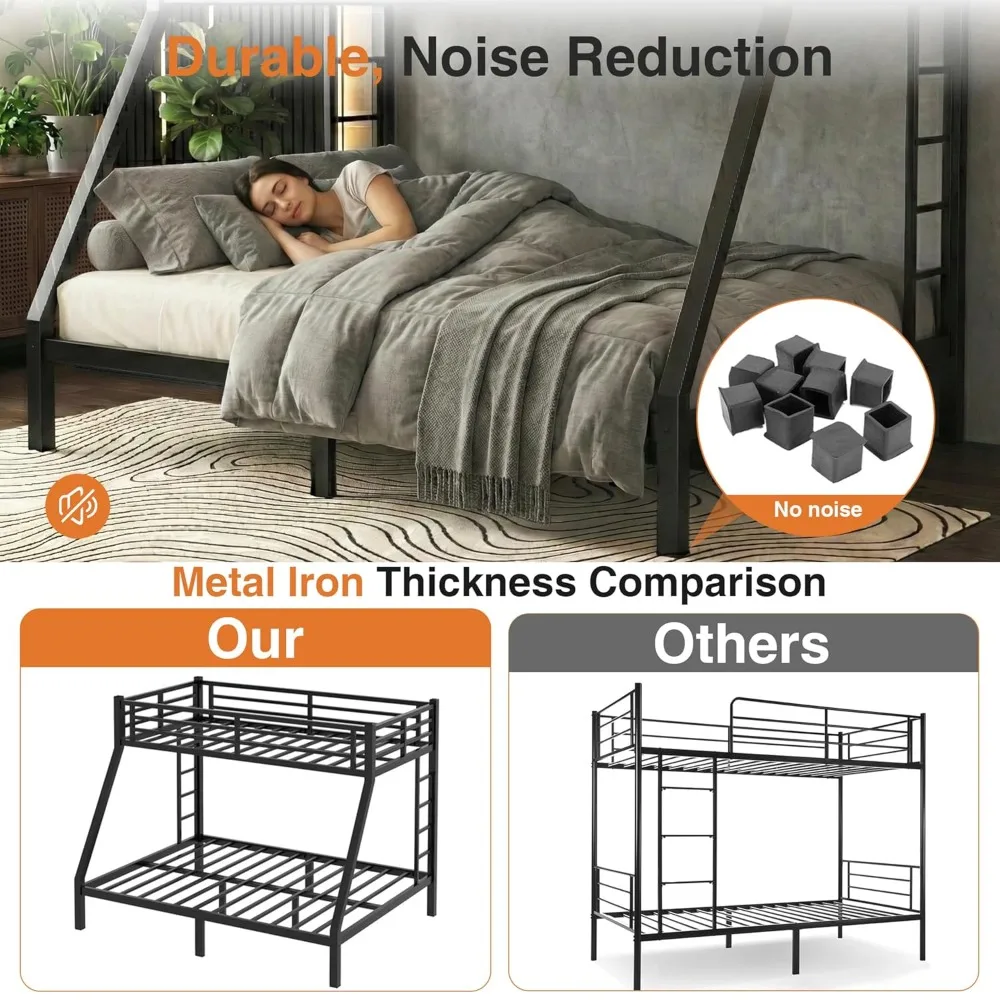 Heavy Duty Metal Bunk Bed Twin XL Over Queen Bunk Bed Frame for Adults Kids, Twin Over Queen Bunkbed with 2 Ladder, Customized view 6