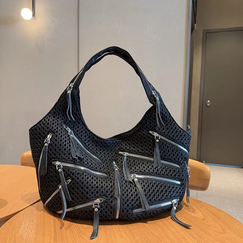 

Европейская и американская новая сумка на плечо с несколькими молниями, ретро-панк-сумка на плечо, модная модная простая сумка для подмышек, большая вместимость