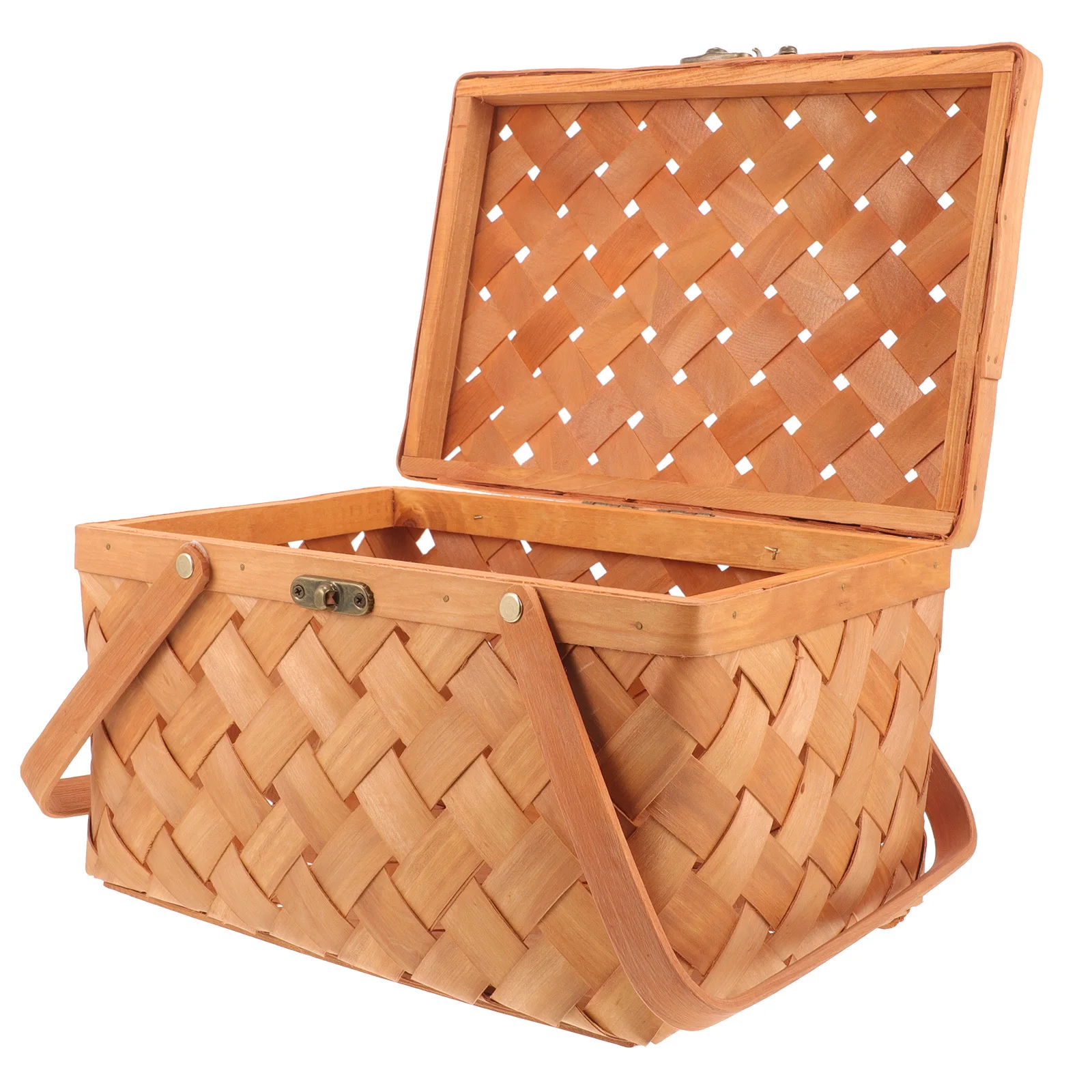 

Fruit Storage Basket Woven Wood Picnic Basket Outdoor Household Vegetable Bread Organizer Portable Multi-Function Snacks