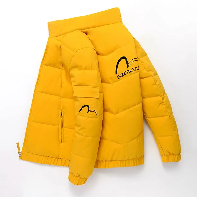 2023 New Cotton-Padded Coat Men Winter Coat Yellow Stand-up Collar Jacket Thickened Padded Jacket Youth Winter Clothes Men