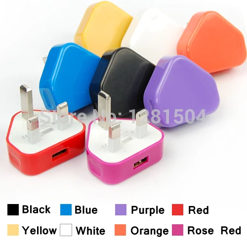 300pcs/lot Wholesale Colorful UK Wall Charger 3 Pin Power Adapter for iPhone 4S 5 6 6S 7 Plus MP3 MP5 Ebook Reader Free DHL