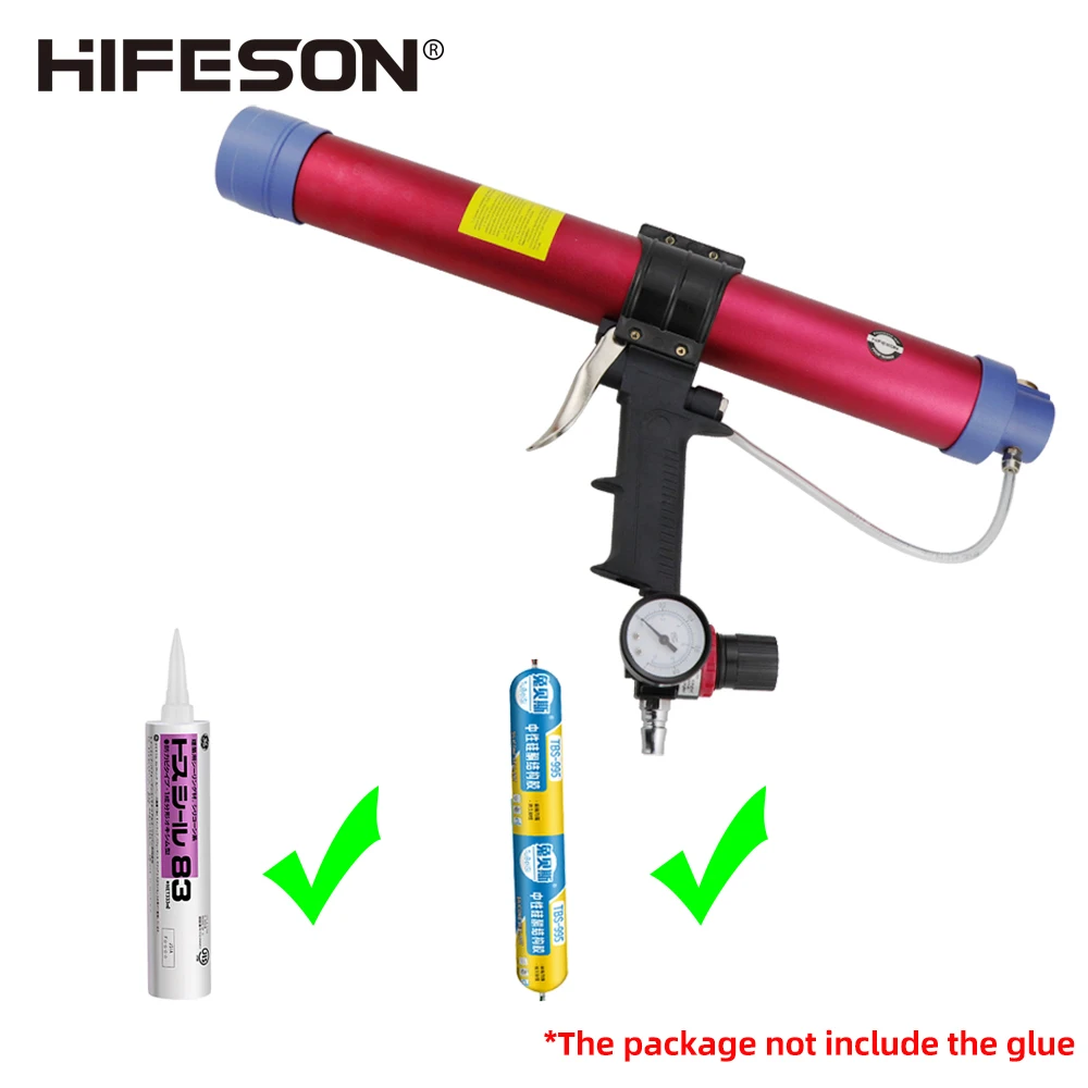Hifeson 610ml Pneumática Pistola de Cola Selante Pistola ar Calafetagem Bocais de Borracha Vidro Grout Construção Macia Dura Dupla Finalidade Uso