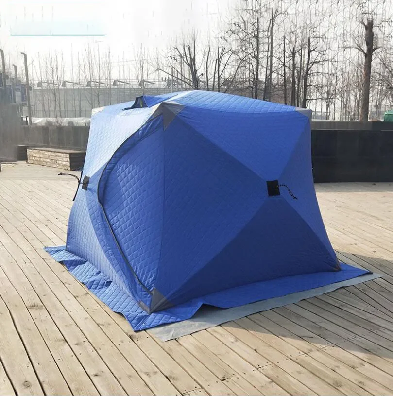 High Quality Winter Ice Fishing Tent Oxford Fiberglass Windproof Rainproof Automatic Foldable Double Better Warmth Includes