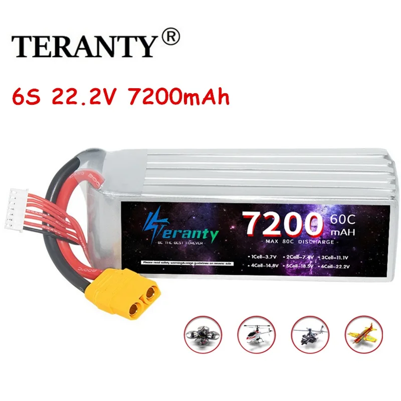 

TERANTY Lipo Battery 6S 22.2V 60C 7200mAh for RC FPV Drones Racing Quadcopters Airplane With Deans T XT90 EC5 XT60 Connector