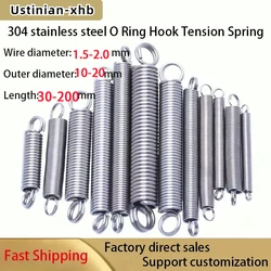 1Pc 1.5/2.0mm 304Stainless Steel O-ring Hook Spiral Extension Spring, Outer Diameter:10/12/14/15/17/20mm, Length:30mm-200mm