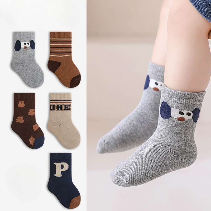 

5 Pairs Cute Cartoon Baby Socks Soft Cotton Knitted Baby Girls Boys Kids Floor Socks Newborn Children Anti Slip Socks 0-8 Years
