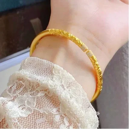 

Noble gold AU999 bracelet gold hoop auspicious cloud pattern 24K real gold bracelet open bracelet for girlfriend gift