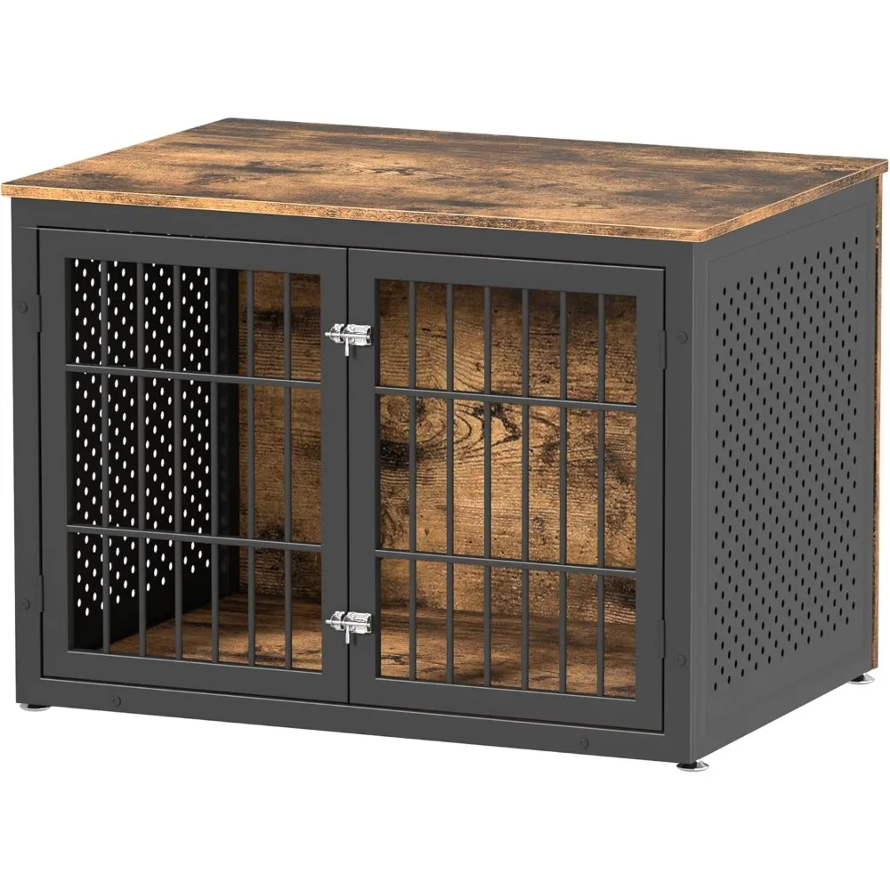 

Rustic Heavy Duty Dog Crate Furniture for Large and Medium Dogs, Enclosed Design, Indestructible Metal Kennel, Wooden Cage Kenne
