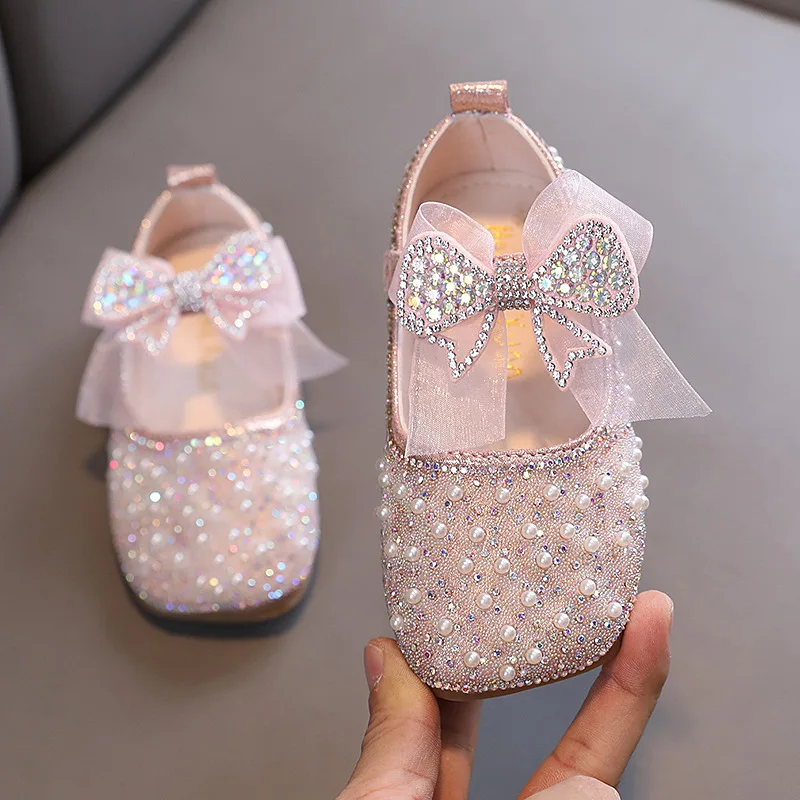 

Baby Girl's Mary Janes Glimmer Sequined Fairy Sweet Princess Children Ballet Flats Square Toe Glitter Bowknot Party Kids Shoes