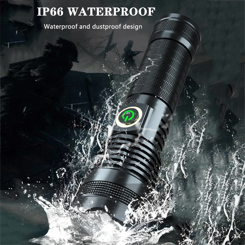 USB Rechargeable Bright LED Flashlight Zoomable 5 lighting modes Torch Waterproof 30W High Power Tactical Flashlight for Outdoor