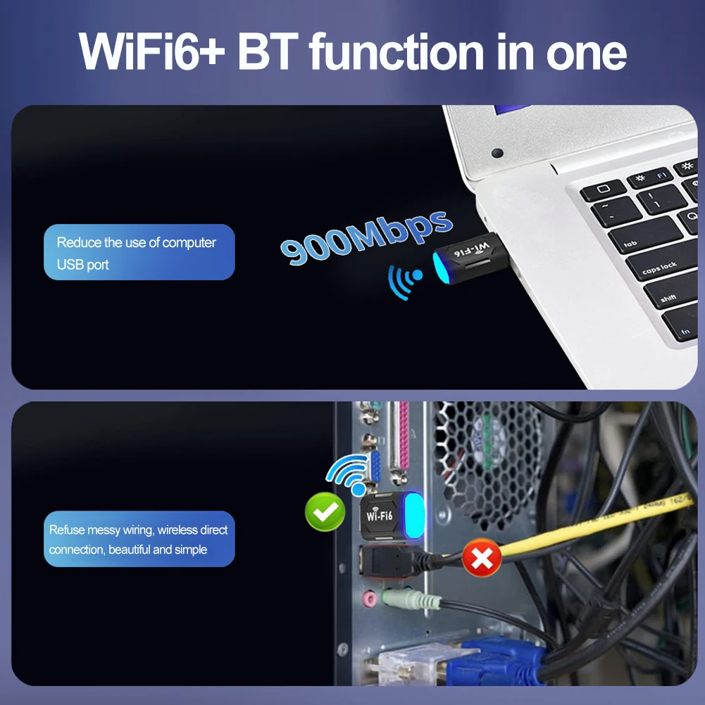 Adaptador wi-fi usb 900mbps wifi6 2.4g e 5ghz, dongle de placa de rede de banda dupla, antena wi-fi, adaptador receptor ethernet usb para pc e laptop