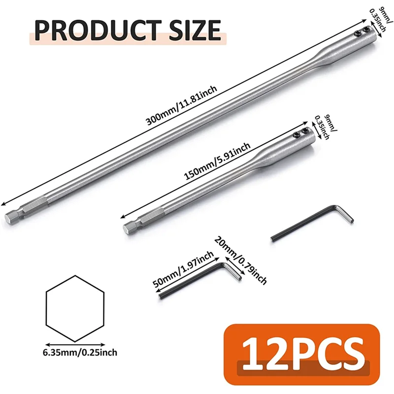 

Удлинитель сверла A45I 6, 12-дюймовый набор сверл, набор лопаточных бит по дереву с гаечным ключом для строительных аксессуаров по дереву (12)