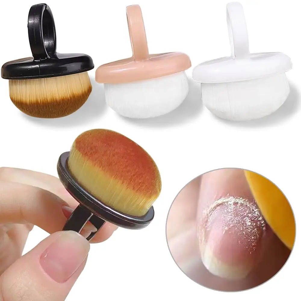 1pcs Finger Ring Nail Dust Brush Black/White/Pink Professional Nail Art Brushes Gel Polish Powder Cleaning Tool Beauty Makeup Br