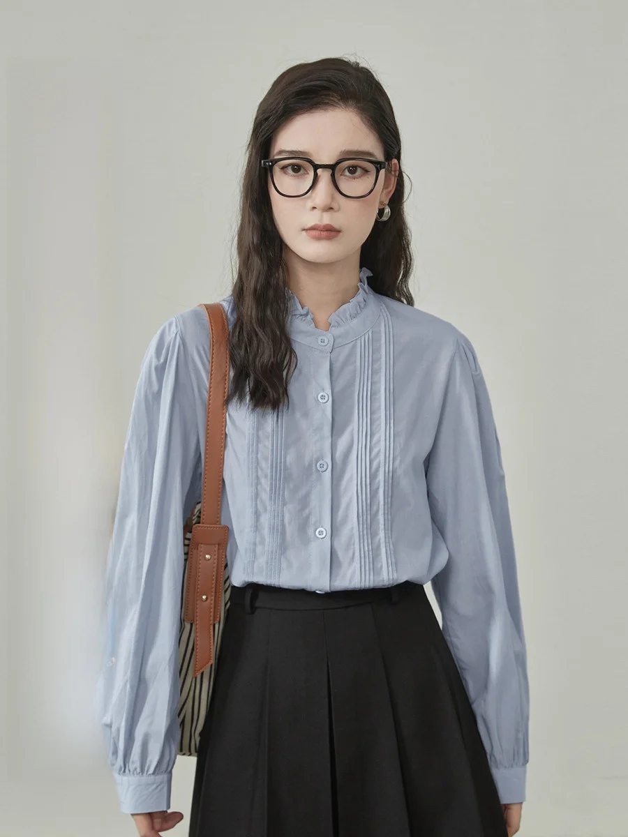 

Женский топ синего цвета Long Sve round Ne irt Quali Upade из смеси хлопка, удобный дышащий корейский свободный крой