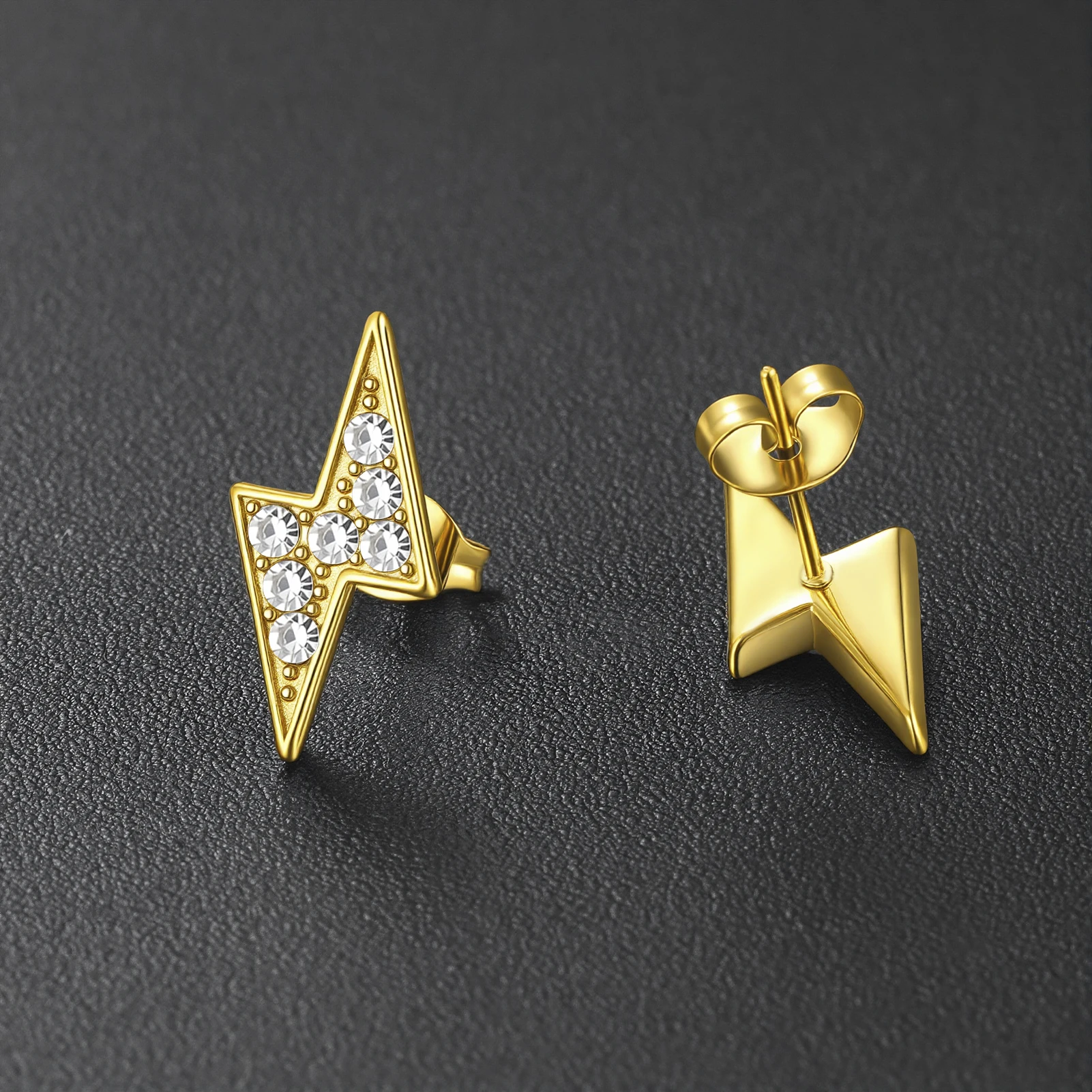 Eueavan 3D-Blitz-Strass-Ohrstecker, weiße Kristall-Donner-Ohrschmuck, Street-Edelstahl-Ohrringe, Geschenke, Großhandel – Detail 1