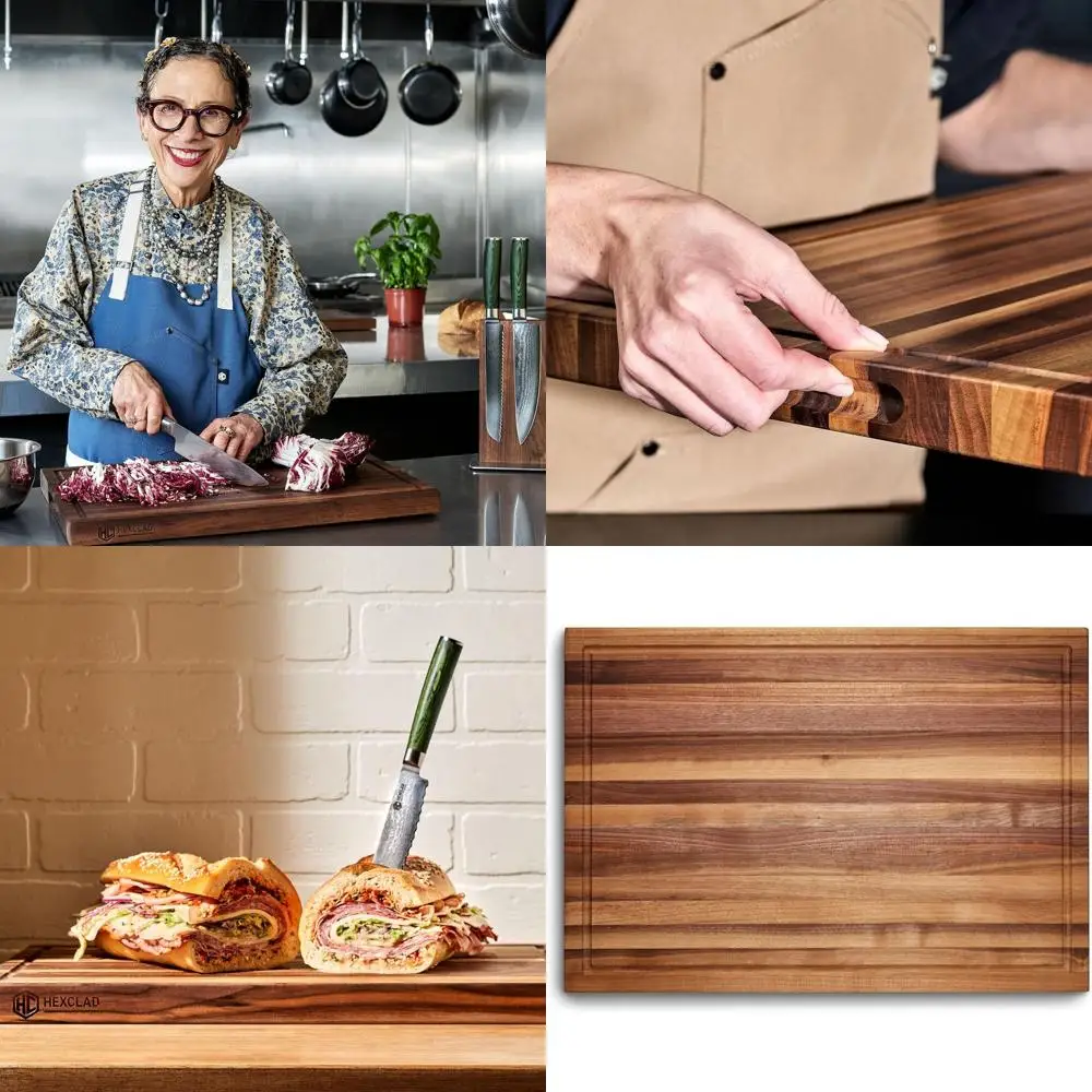 

Reversible Walnut Chopping Board with Juice Groove and Handles, 13.75x19.5, Durable for Carving and Serving